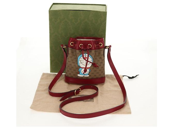 Gucci Mini Bucket Bag Doraemon Micro GG Supreme aus PVC Beige 647801 Auth 157883SM Golden - Ansicht 12