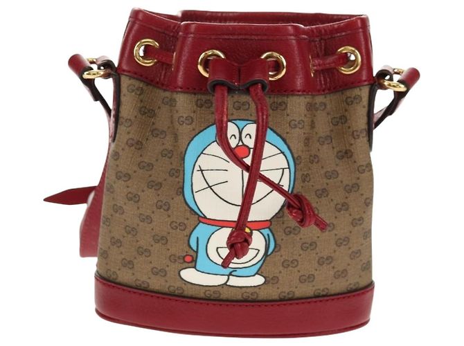 Gucci Mini Bucket Bag Doraemon Micro GG Supreme aus PVC Beige 647801 Auth 157883SM Golden - Ansicht 13