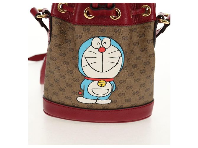 Gucci Mini Bucket Bag Doraemon Micro GG Supreme aus PVC Beige 647801 Auth 157883SM Golden - Ansicht 14
