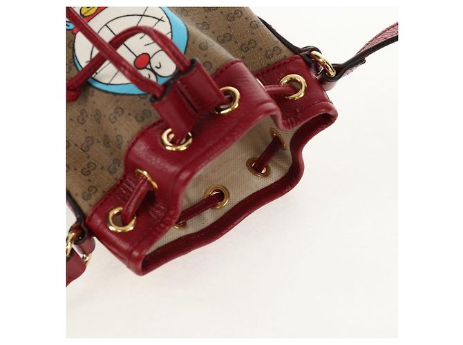 Gucci Mini Bucket Bag Doraemon Micro GG Supreme aus PVC Beige 647801 Auth 157883SM Golden - Ansicht 6
