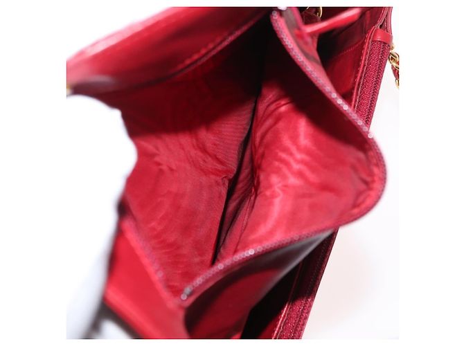 CHANEL COCO Borsa a Spalla Mark Chain Pelle Verniciata Rossa Oro CC Auth 165902A Rosso D'oro - vista 10