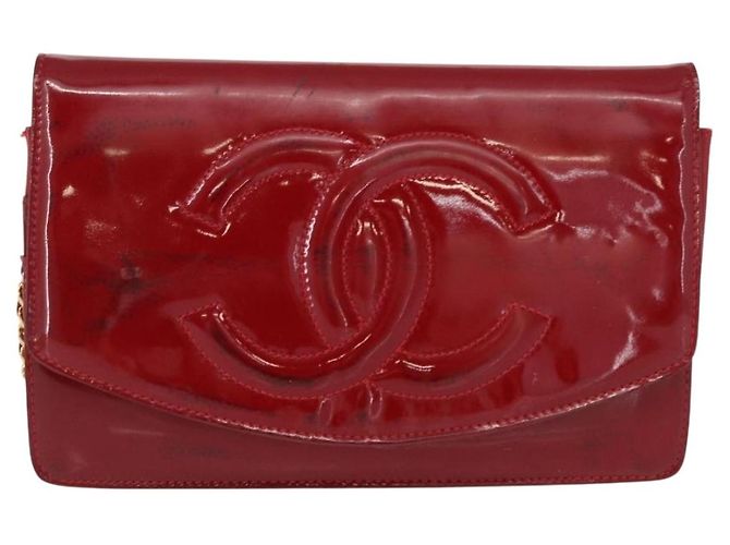 CHANEL COCO Borsa a Spalla Mark Chain Pelle Verniciata Rossa Oro CC Auth 165902A Rosso D'oro - vista 13