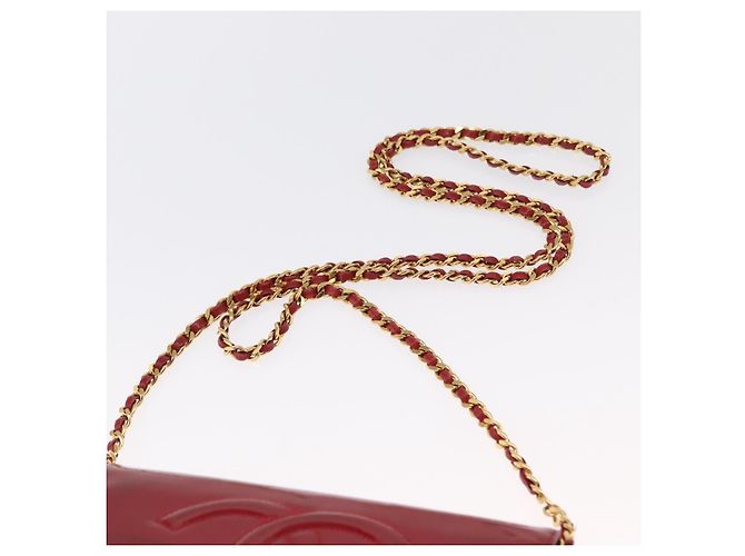 CHANEL COCO Borsa a Spalla Mark Chain Pelle Verniciata Rossa Oro CC Auth 165902A Rosso D'oro - vista 14