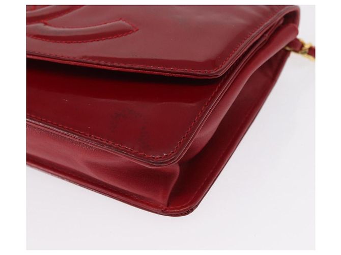 CHANEL COCO Borsa a Spalla Mark Chain Pelle Verniciata Rossa Oro CC Auth 165902A Rosso D'oro - vista 16