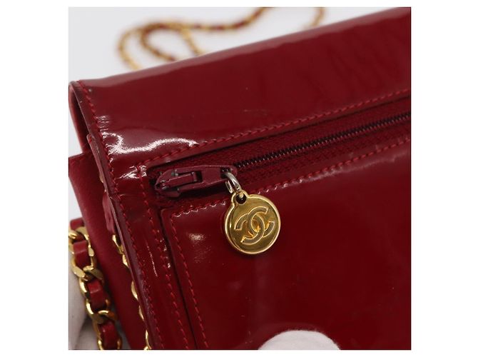 CHANEL COCO Borsa a Spalla Mark Chain Pelle Verniciata Rossa Oro CC Auth 165902A Rosso D'oro - vista 19