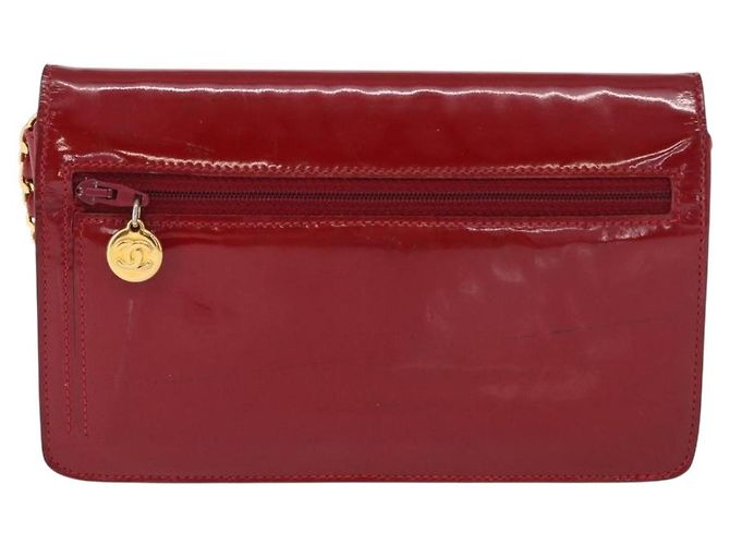 CHANEL COCO Borsa a Spalla Mark Chain Pelle Verniciata Rossa Oro CC Auth 165902A Rosso D'oro - vista 2
