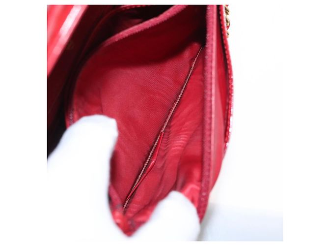 CHANEL COCO Borsa a Spalla Mark Chain Pelle Verniciata Rossa Oro CC Auth 165902A Rosso D'oro - vista 23