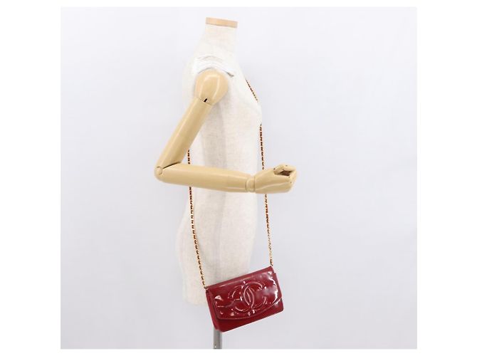 CHANEL COCO Borsa a Spalla Mark Chain Pelle Verniciata Rossa Oro CC Auth 165902A Rosso D'oro - vista 24