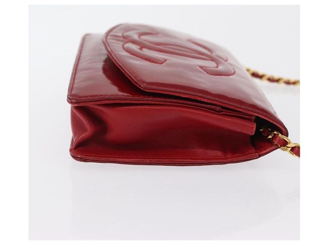 CHANEL COCO Borsa a Spalla Mark Chain Pelle Verniciata Rossa Oro CC Auth 165902A Rosso D'oro - vista 3