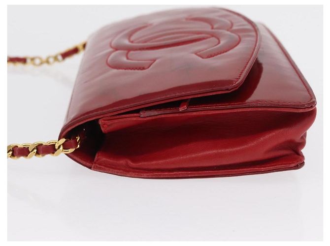 CHANEL COCO Borsa a Spalla Mark Chain Pelle Verniciata Rossa Oro CC Auth 165902A Rosso D'oro - vista 4