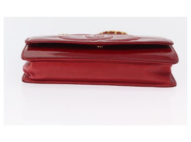 CHANEL COCO Borsa a Spalla Mark Chain Pelle Verniciata Rossa Oro CC Auth 165902A Rosso D'oro - vista 5