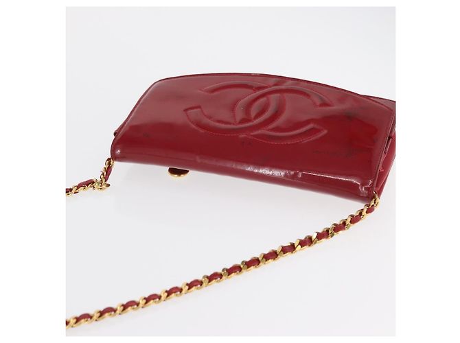 CHANEL COCO Borsa a Spalla Mark Chain Pelle Verniciata Rossa Oro CC Auth 165902A Rosso D'oro - vista 6