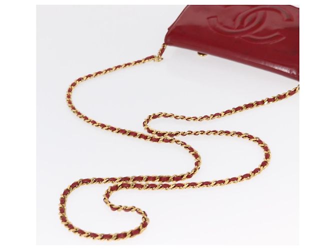CHANEL COCO Borsa a Spalla Mark Chain Pelle Verniciata Rossa Oro CC Auth 165902A Rosso D'oro - vista 7