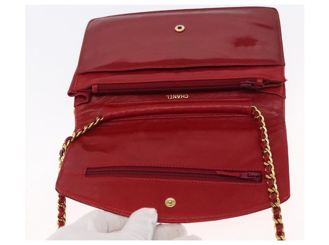 CHANEL COCO Borsa a Spalla Mark Chain Pelle Verniciata Rossa Oro CC Auth 165902A Rosso D'oro - vista 8