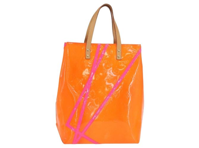 LOUIS VUITTON Borsa Reade MM Monogram Vernis Fluo Arancione Rosa M91902 Auth 169293V - vista 13