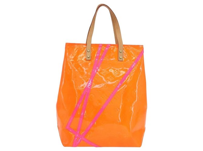 LOUIS VUITTON Borsa Reade MM Monogram Vernis Fluo Arancione Rosa M91902 Auth 169293V - vista 2