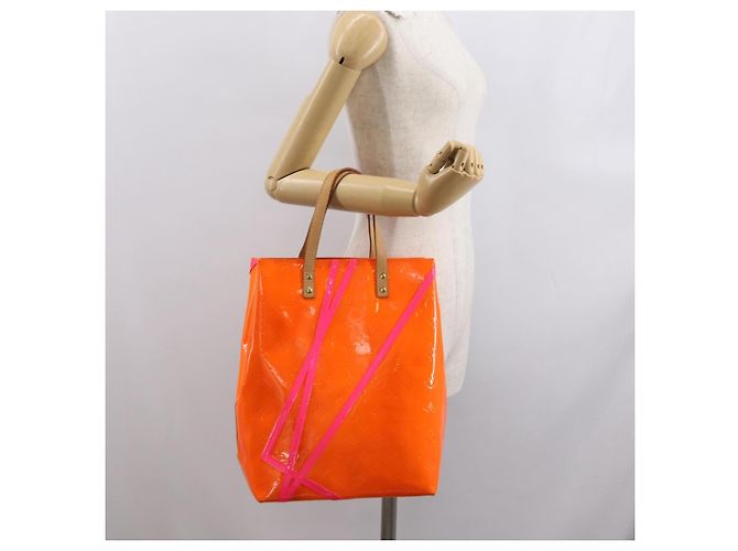 LOUIS VUITTON Borsa Reade MM Monogram Vernis Fluo Arancione Rosa M91902 Auth 169293V - vista 21