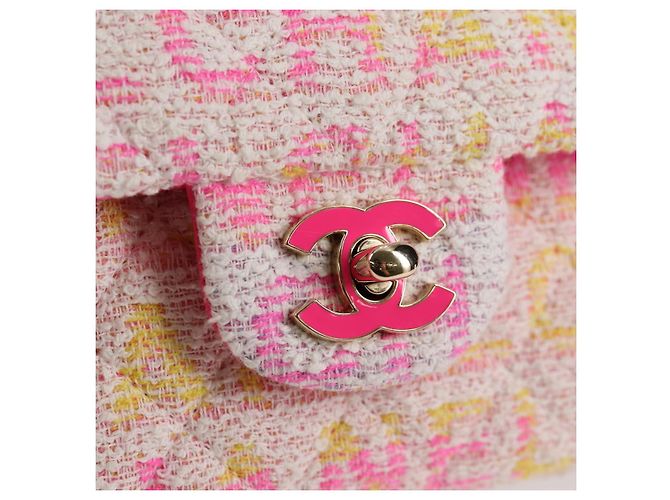 CHANEL Matelassé 25 Bolsa de Ombro com Corrente Tweed Rosa Dourado CC Auth MX484SM - vista 14