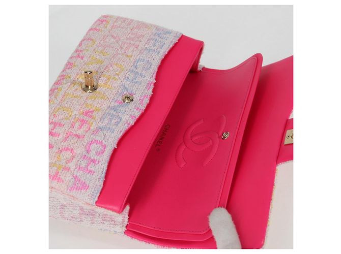 CHANEL Matelassé 25 Bolsa de Ombro com Corrente Tweed Rosa Dourado CC Auth MX484SM - vista 18