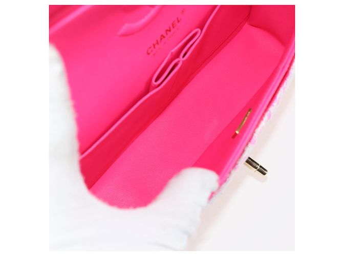 CHANEL Matelassé 25 Bolsa de Ombro com Corrente Tweed Rosa Dourado CC Auth MX484SM - vista 20