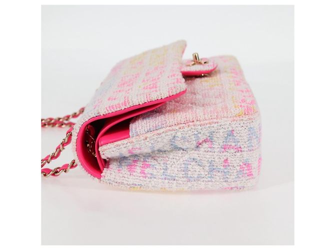 CHANEL Matelassé 25 Bolsa de Ombro com Corrente Tweed Rosa Dourado CC Auth MX484SM - vista 4