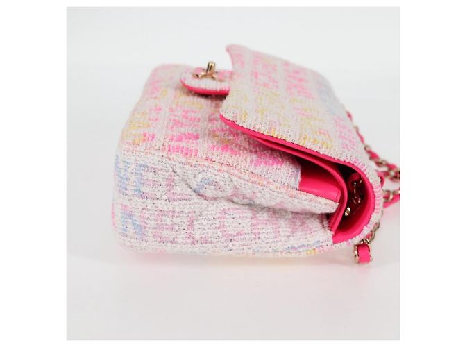 CHANEL Matelassé 25 Bolsa de Ombro com Corrente Tweed Rosa Dourado CC Auth MX484SM - vista 5