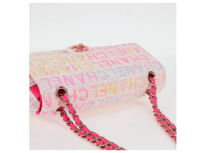 CHANEL Matelassé 25 Bolsa de Ombro com Corrente Tweed Rosa Dourado CC Auth MX484SM - vista 6