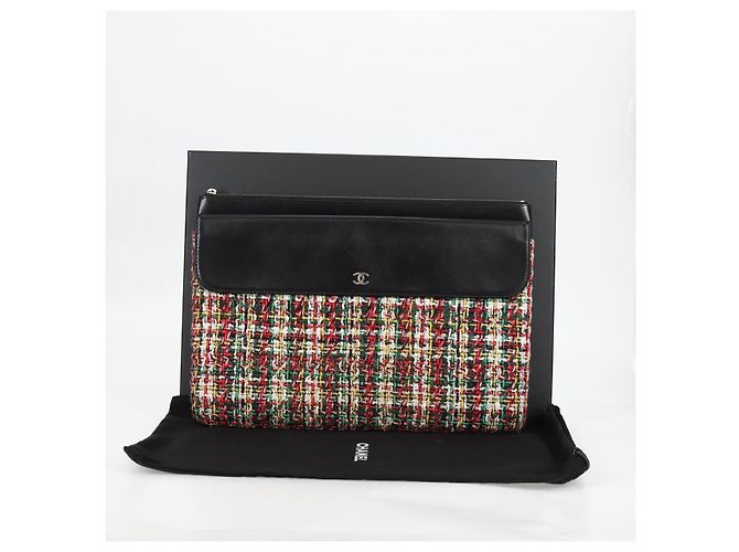 CHANEL Clutch in tweed Nero Argento CC Auth 127554SAM - vista 12
