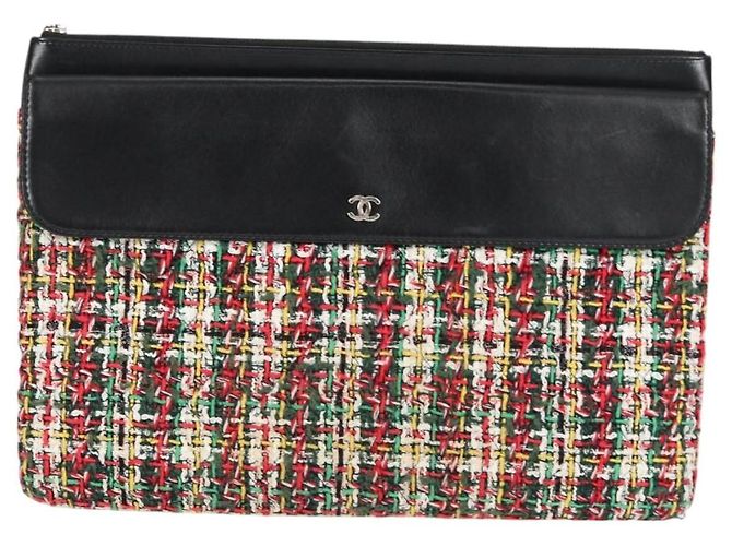 CHANEL Clutch in tweed Nero Argento CC Auth 127554SAM - vista 13