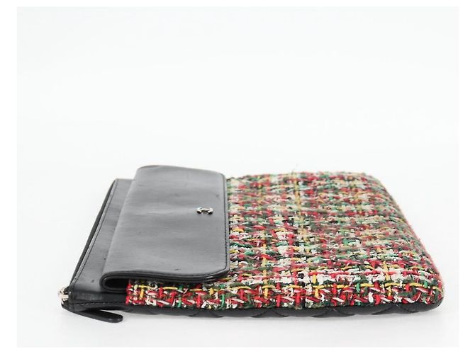 CHANEL Clutch in tweed Nero Argento CC Auth 127554SAM - vista 3