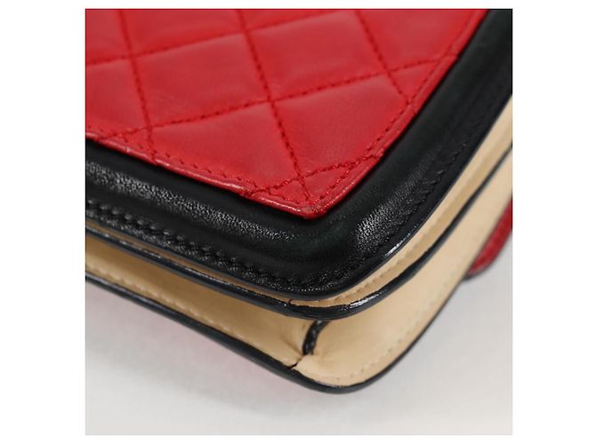 CHANEL Borsa a Spalla Matelassé in Pelle di Agnello Rossa Argento CC Auth 127167SAM Rosso - vista 17
