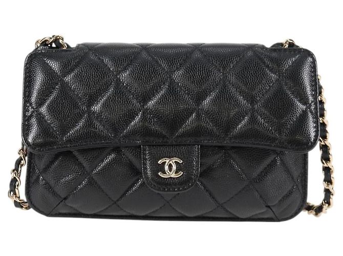 CHANEL Borsa a Spalla Matelassé in Pelle Caviar Nera CC Auth 127322SAM Nero - vista 13