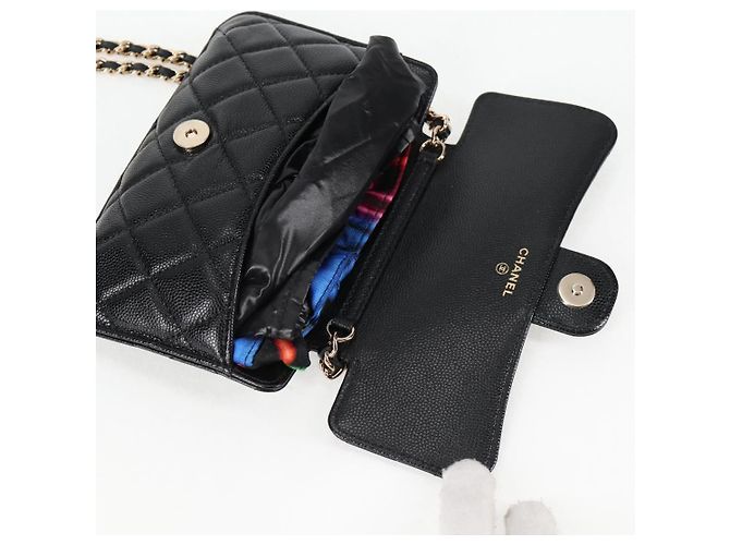 CHANEL Borsa a Spalla Matelassé in Pelle Caviar Nera CC Auth 127322SAM Nero - vista 9