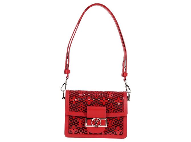LOUIS VUITTON Mini Borsa a Spalla Dauphine in Pizzo Monogramma Rossa M20359 Auth 127494SM Rosso - vista 13