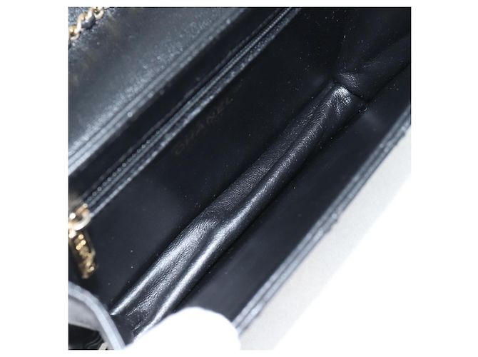 CHANEL Matelassierte Schultertasche aus Lammleder Schwarz Gold CC Auth 127542SAM Golden - Ansicht 11
