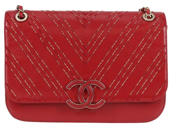 CHANEL Borsa a Spalla in Pelle di Agnello con Catena V Stitch Rossa Oro CC Auth 126605SM - vista 13