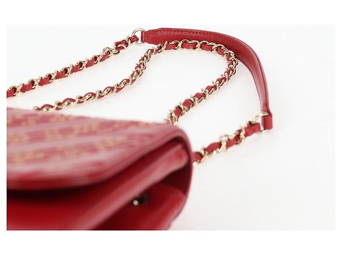 CHANEL Borsa a Spalla in Pelle di Agnello con Catena V Stitch Rossa Oro CC Auth 126605SM - vista 14