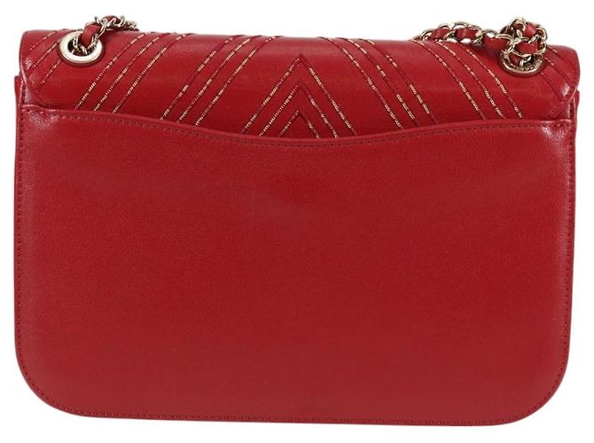 CHANEL Borsa a Spalla in Pelle di Agnello con Catena V Stitch Rossa Oro CC Auth 126605SM - vista 2