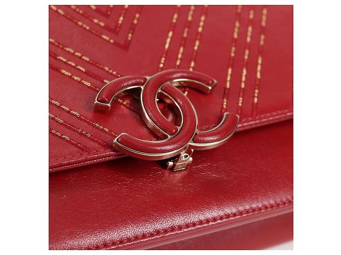CHANEL Borsa a Spalla in Pelle di Agnello con Catena V Stitch Rossa Oro CC Auth 126605SM - vista 20