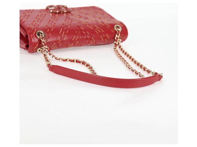 CHANEL Borsa a Spalla in Pelle di Agnello con Catena V Stitch Rossa Oro CC Auth 126605SM - vista 7