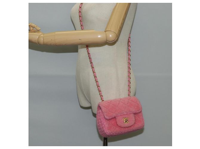 CHANEL Borsa a Spalla Matelassé Catena Lana Rosa Oro CC Auth 128240SM D'oro - vista 27
