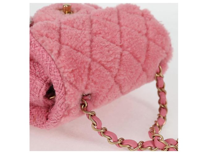 CHANEL Borsa a Spalla Matelassé Catena Lana Rosa Oro CC Auth 128240SM D'oro - vista 6