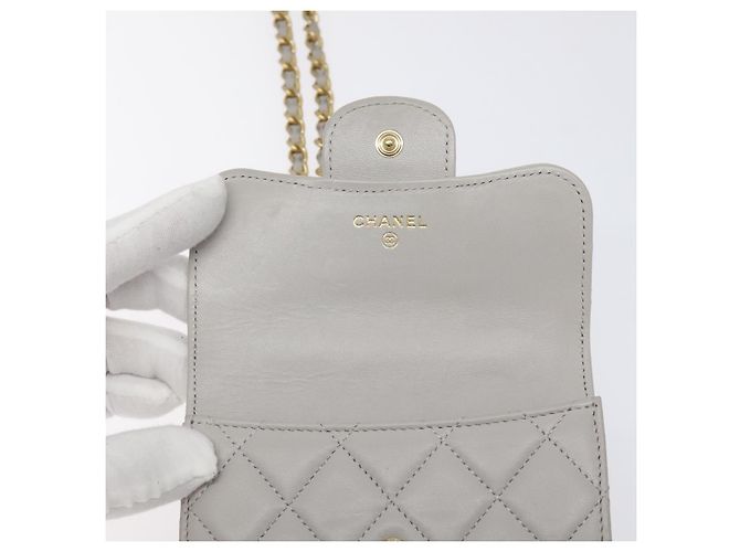 CHANEL Borsa a Spalla Matelassé con Catena in Pelle di Agnello Grigia Oro CC Auth 128807SAM Marrone D'oro - vista 19