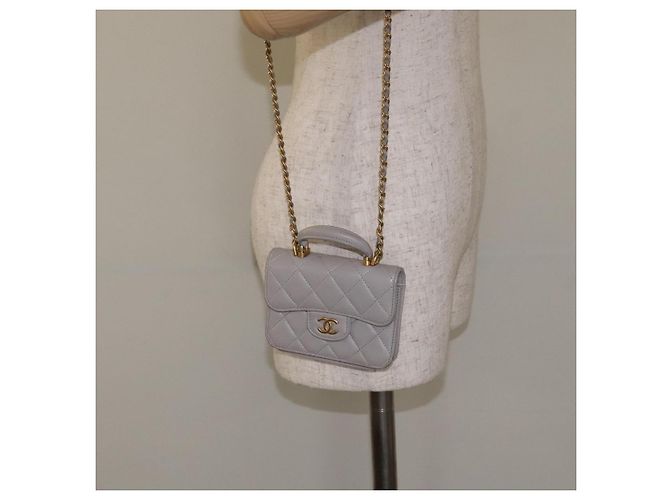 CHANEL Borsa a Spalla Matelassé con Catena in Pelle di Agnello Grigia Oro CC Auth 128807SAM Marrone D'oro - vista 22