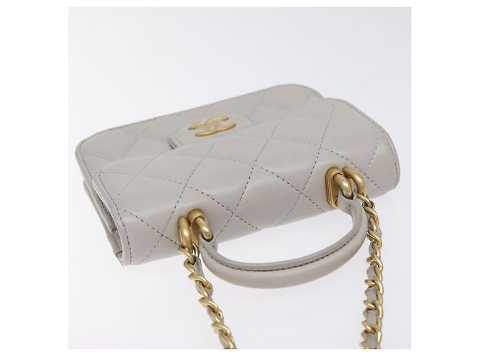 CHANEL Borsa a Spalla Matelassé con Catena in Pelle di Agnello Grigia Oro CC Auth 128807SAM Marrone D'oro - vista 6