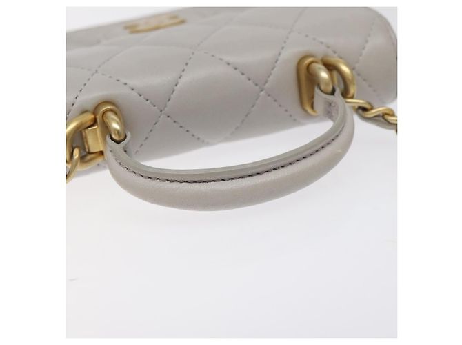 CHANEL Borsa a Spalla Matelassé con Catena in Pelle di Agnello Grigia Oro CC Auth 128807SAM Marrone D'oro - vista 7