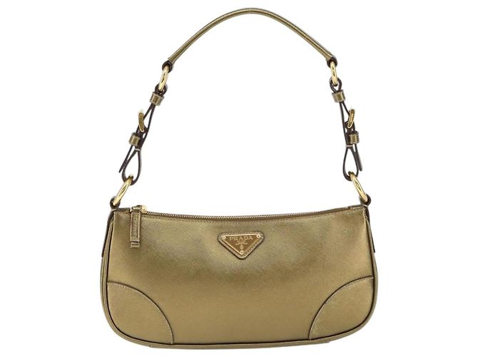 Saffiano Bolso de Hombro PRADA de cuero Safiano Oro Auth 149196V Dorado - vista 13