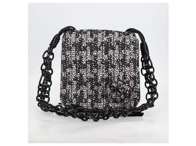 Borsa a Spalla CHANEL Catena Tweed Nero Argento CC Auth 131083SM - vista 12