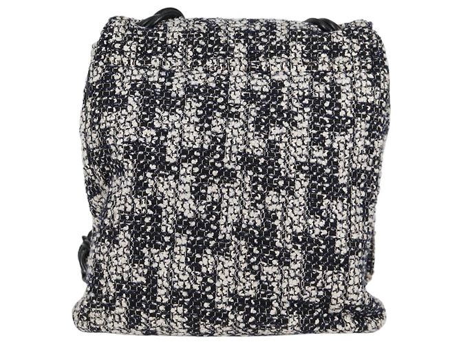 Borsa a Spalla CHANEL Catena Tweed Nero Argento CC Auth 131083SM - vista 2