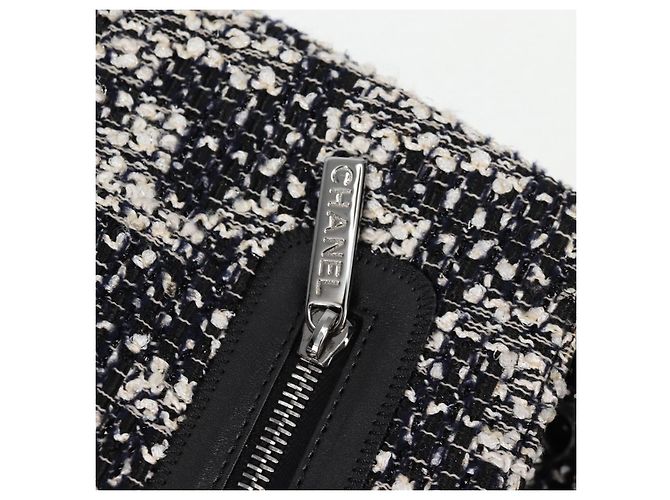 Borsa a Spalla CHANEL Catena Tweed Nero Argento CC Auth 131083SM - vista 22